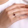 Promise Ring - 14K Yellow Gold Round Garnet with Diamond Halo Bujukan Promise Ring - 0.16 ct