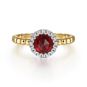 Promise Ring - 14K Yellow Gold Round Garnet with Diamond Halo Bujukan Ring
