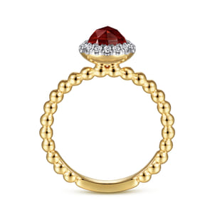 Promise Ring - 14K Yellow Gold Round Garnet with Diamond Halo Bujukan Ring