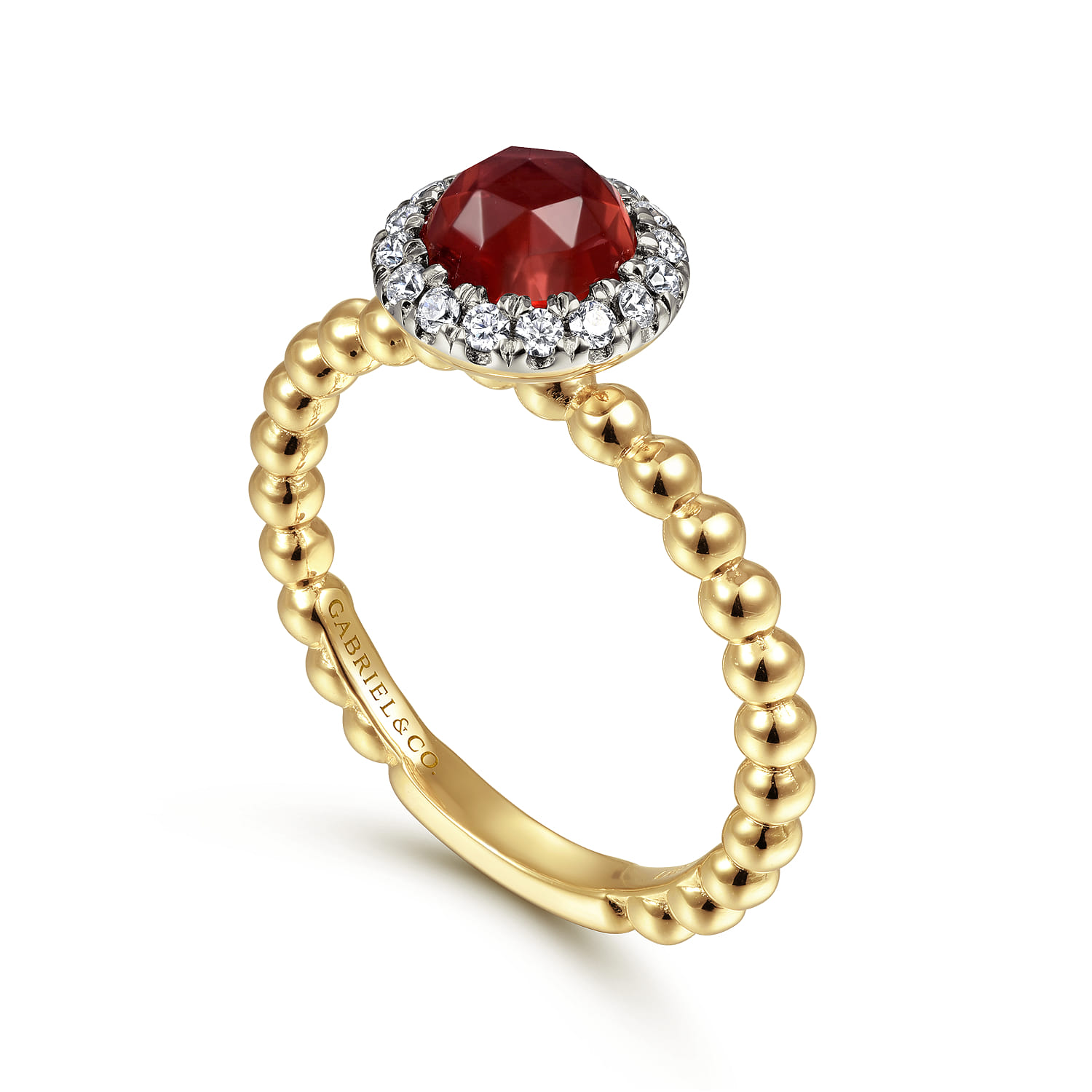 Promise Ring - 14K Yellow Gold Round Garnet with Diamond Halo Bujukan Ring