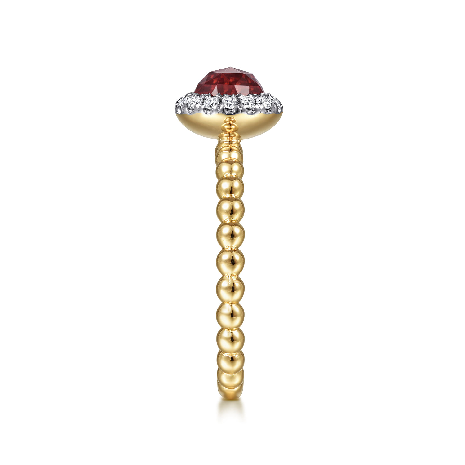 Promise Ring - 14K Yellow Gold Round Garnet with Diamond Halo Bujukan Ring