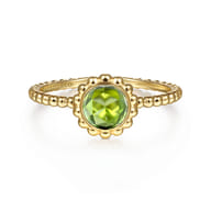 Promise Ring - 14K Yellow Gold Round Peridot Bujukan Beaded Promise Ring