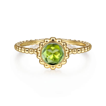 Promise Ring - 14K Yellow Gold Round Peridot Bujukan Beaded Promise Ring