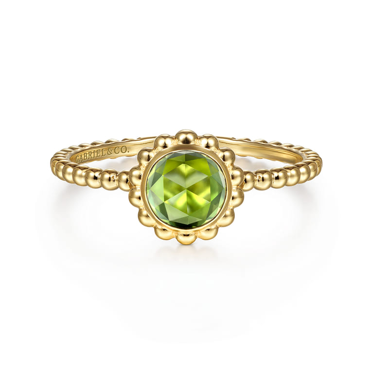 Promise Ring - 14K Yellow Gold Round Peridot Bujukan Beaded Promise Ring - Shot 1