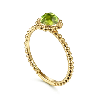 Promise Ring - 14K Yellow Gold Round Peridot Bujukan Beaded Promise Ring