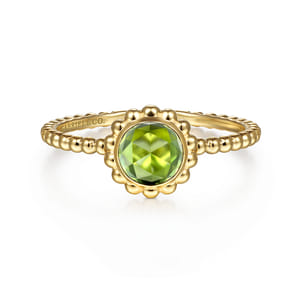 Promise Ring - 14K Yellow Gold Round Peridot Bujukan Beaded Ring