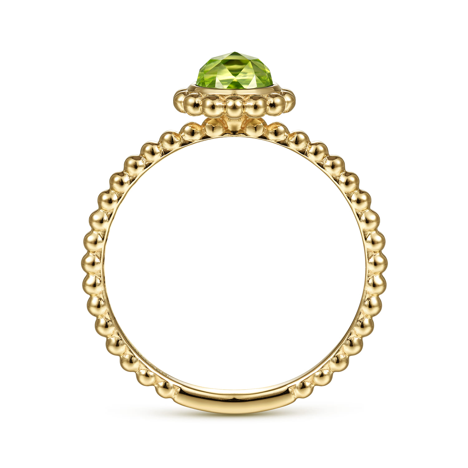 Promise Ring - 14K Yellow Gold Round Peridot Bujukan Beaded Ring