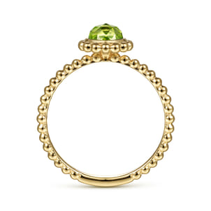 Promise Ring - 14K Yellow Gold Round Peridot Bujukan Beaded Ring