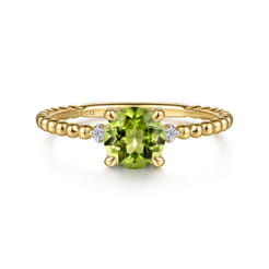 Promise Ring - 14K Yellow Gold Round Peridot and Diamond Bujukan Promise Ring