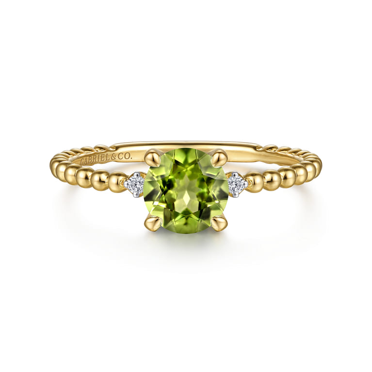 Promise Ring - 14K Yellow Gold Round Peridot and Diamond Bujukan Promise Ring - 0.02 ct - Shot 1