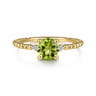 Promise Ring - 14K Yellow Gold Round Peridot and Diamond Bujukan Promise Ring - 0.02 ct