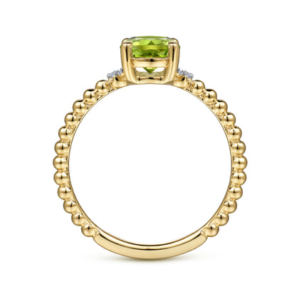 Promise Ring - 14K Yellow Gold Round Peridot and Diamond Bujukan Promise Ring