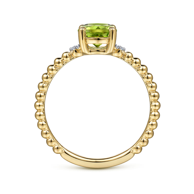 Promise Ring - 14K Yellow Gold Round Peridot and Diamond Bujukan Promise Ring - 0.02 ct - Shot 2