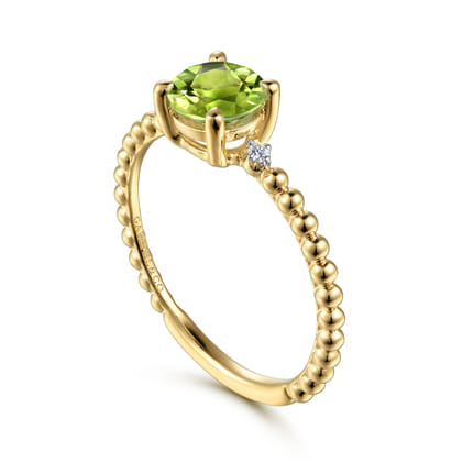 Promise Ring - 14K Yellow Gold Round Peridot and Diamond Bujukan Promise Ring