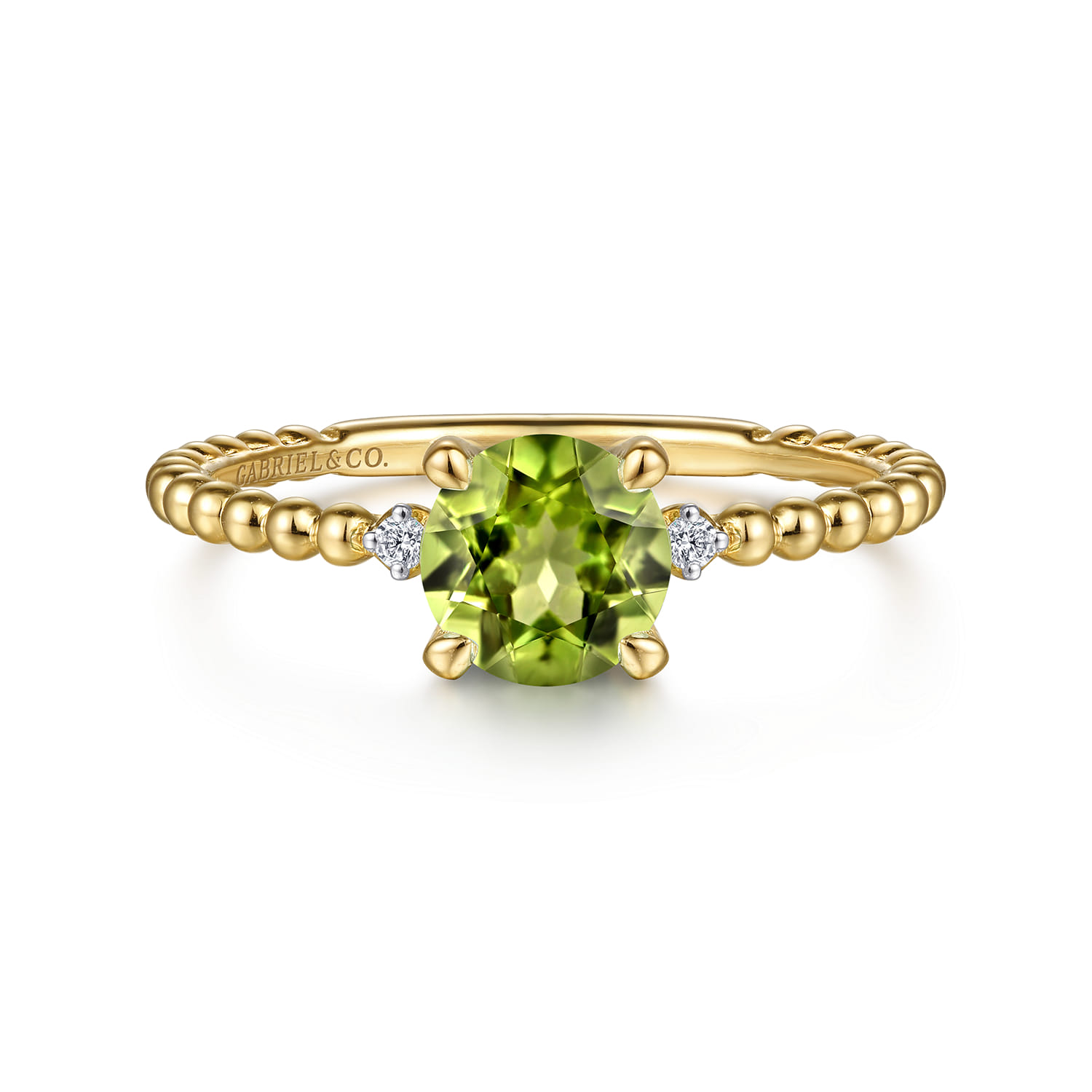 Promise Ring - 14K Yellow Gold Round Peridot and Diamond Bujukan Ring