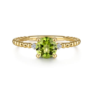 Promise Ring - 14K Yellow Gold Round Peridot and Diamond Bujukan Ring
