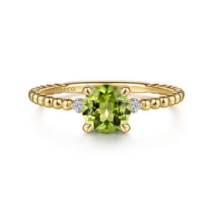 Promise Ring - 14K Yellow Gold Round Peridot and Diamond Bujukan Ring