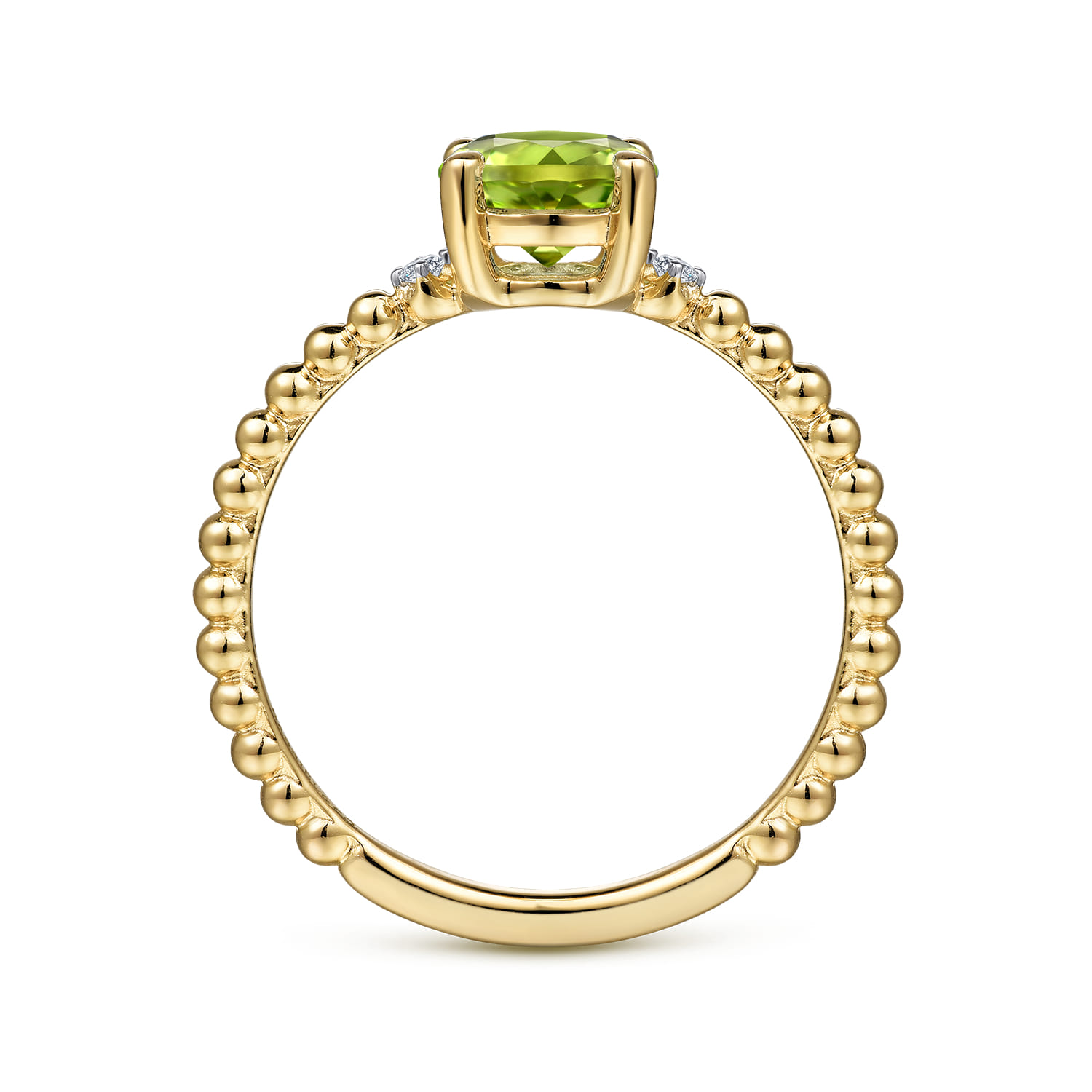 Promise Ring - 14K Yellow Gold Round Peridot and Diamond Bujukan Ring