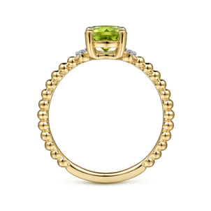 Promise Ring - 14K Yellow Gold Round Peridot and Diamond Bujukan Ring