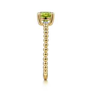 Promise Ring - 14K Yellow Gold Round Peridot and Diamond Bujukan Ring