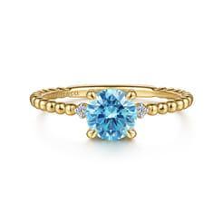 Promise Ring - 14K Yellow Gold Round Swiss Blue Topaz and Diamond Bujukan Promise Ring