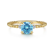 Promise Ring - 14K Yellow Gold Round Swiss Blue Topaz and Diamond Bujukan Promise Ring