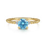 Promise Ring - 14K Yellow Gold Round Swiss Blue Topaz and Diamond Bujukan Promise Ring - 0.02 ct