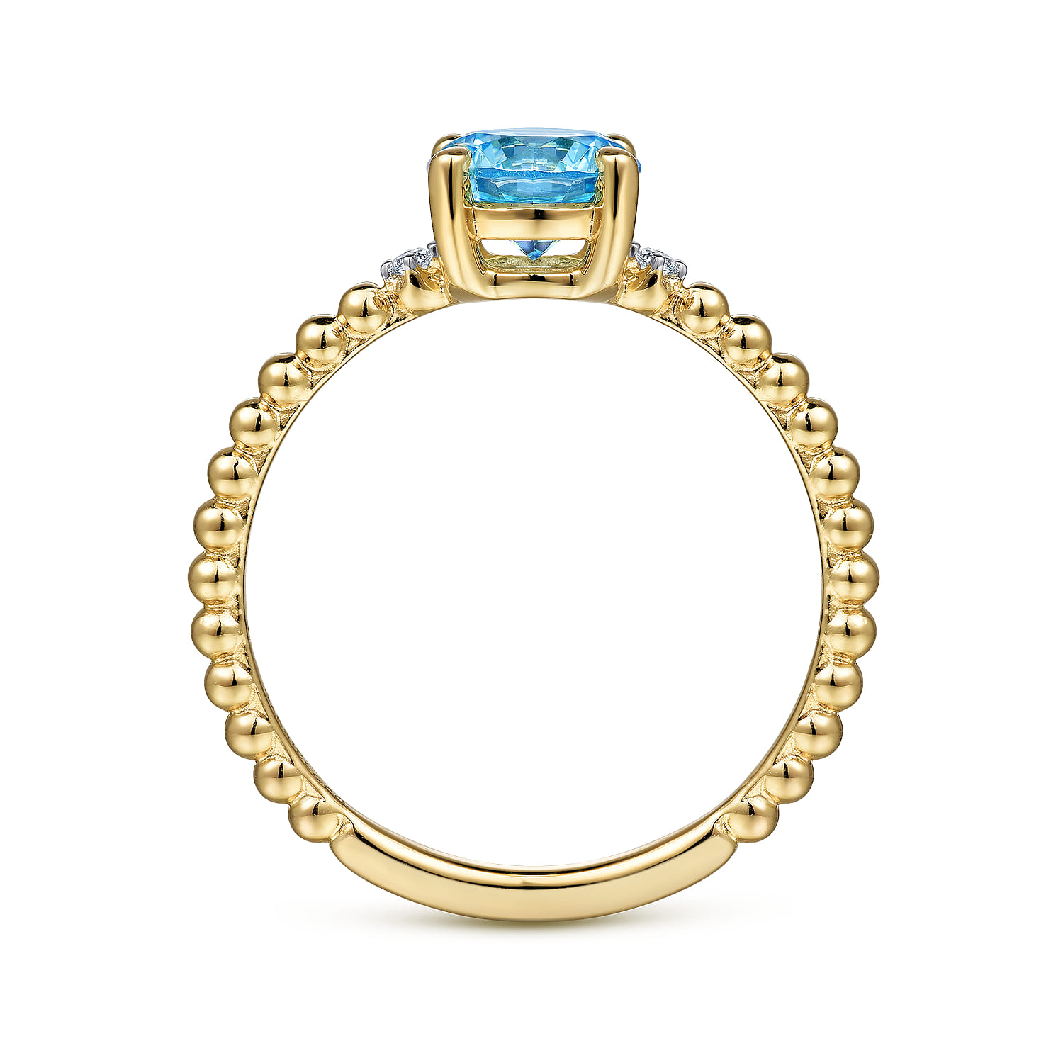Promise Ring - 14K Yellow Gold Round Swiss Blue Topaz and Diamond Bujukan Promise Ring - 0.02 ct - Shot 2