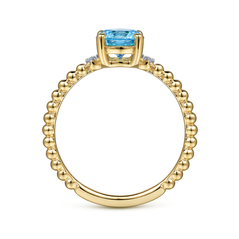 Promise Ring - 14K Yellow Gold Round Swiss Blue Topaz and Diamond Bujukan Promise Ring - 0.02 ct - Shot 2