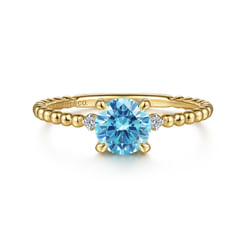 Promise Ring - 14K Yellow Gold Round Swiss Blue Topaz and Diamond Bujukan Ring