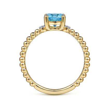 Promise Ring - 14K Yellow Gold Round Swiss Blue Topaz and Diamond Bujukan Ring