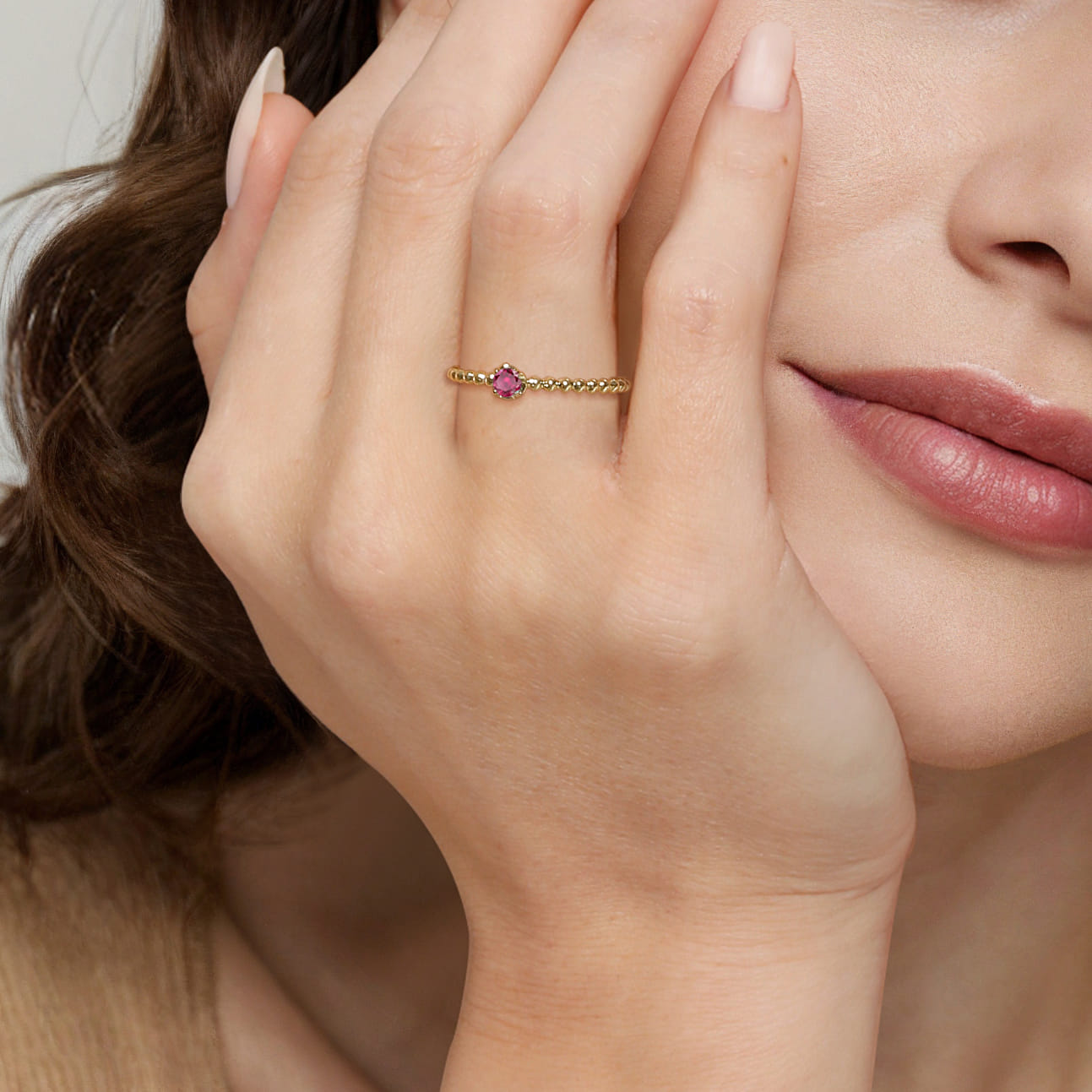 Promise Ring - 14K Yellow Gold Ruby Stackable Promise Ring - Shot 5