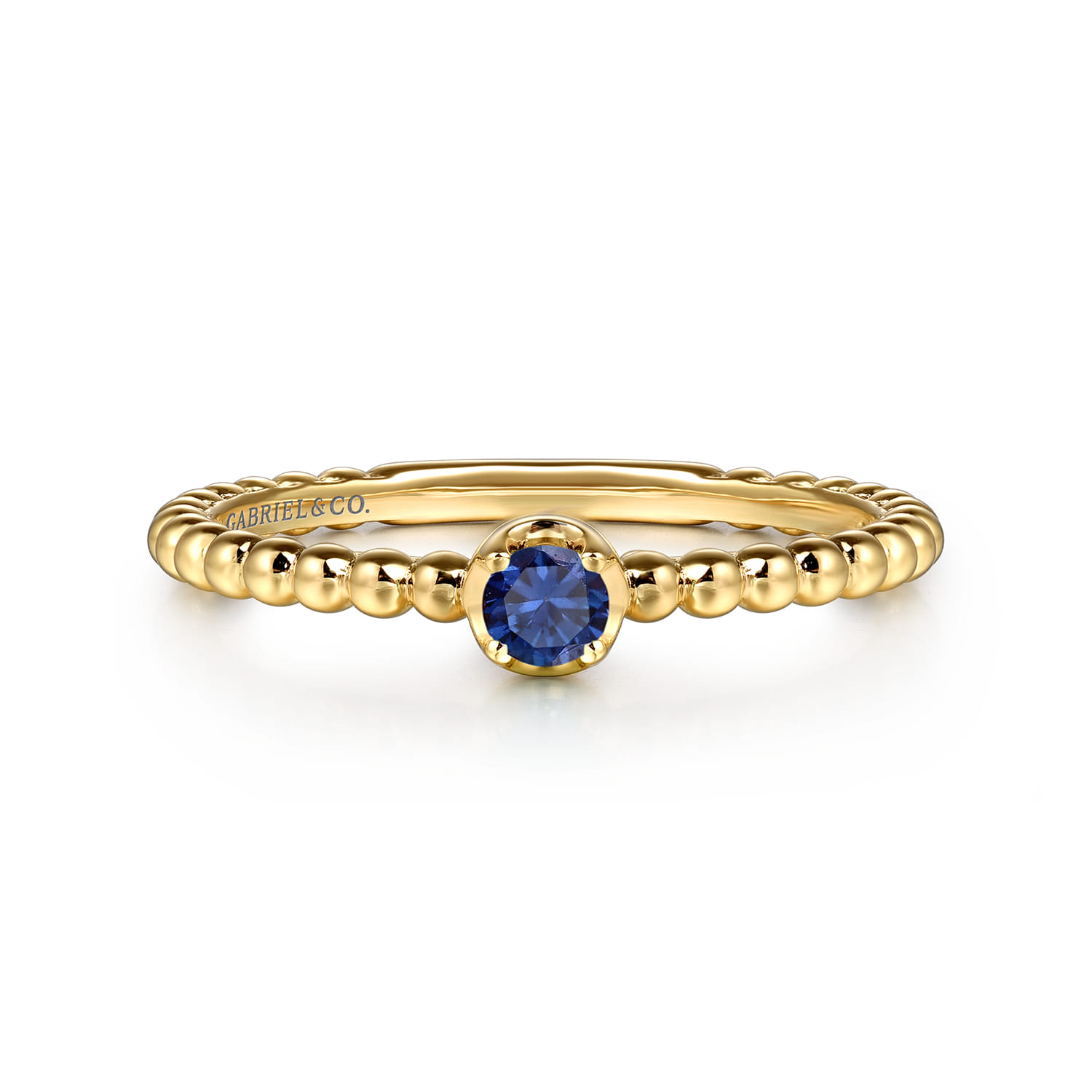 Promise Ring - 14K Yellow Gold Sapphire Beaded Stackable Promise Ring