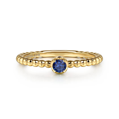 Promise Ring - 14K Yellow Gold Sapphire Beaded Stackable Promise Ring