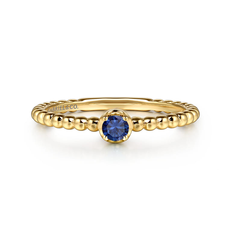 Promise Ring - 14K Yellow Gold Sapphire Beaded Stackable Promise Ring - Shot 1