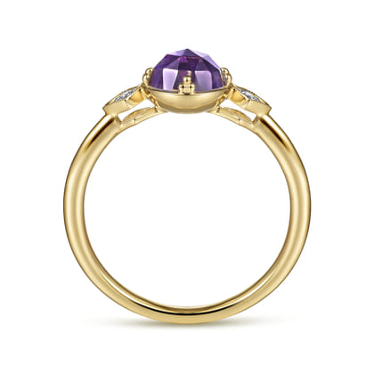 Promise Ring - 14K Yellow Gold Three Stone Amethyst and Diamond Promise Ring