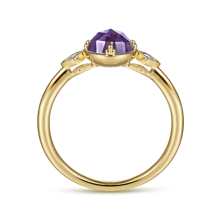 Promise Ring - 14K Yellow Gold Three Stone Amethyst and Diamond Promise Ring - 0.03 ct - Shot 2