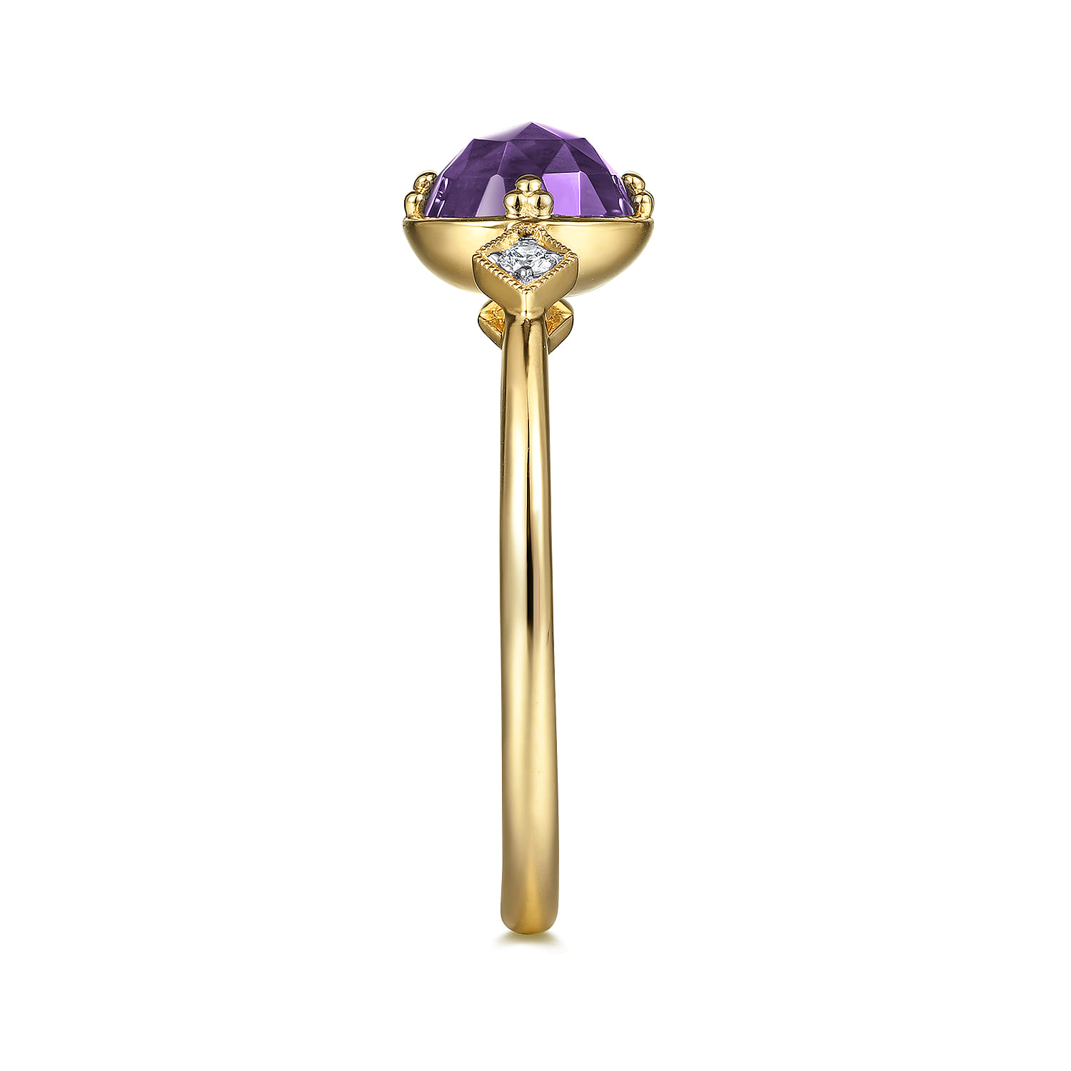 Promise Ring - 14K Yellow Gold Three Stone Amethyst and Diamond Promise Ring - 0.03 ct - Shot 4