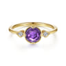 Promise Ring - 14K Yellow Gold Three Stone Amethyst and Diamond Ring - 0.03 ct