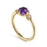 Promise Ring - 14K Yellow Gold Three Stone Amethyst and Diamond Ring - 0.03 ct