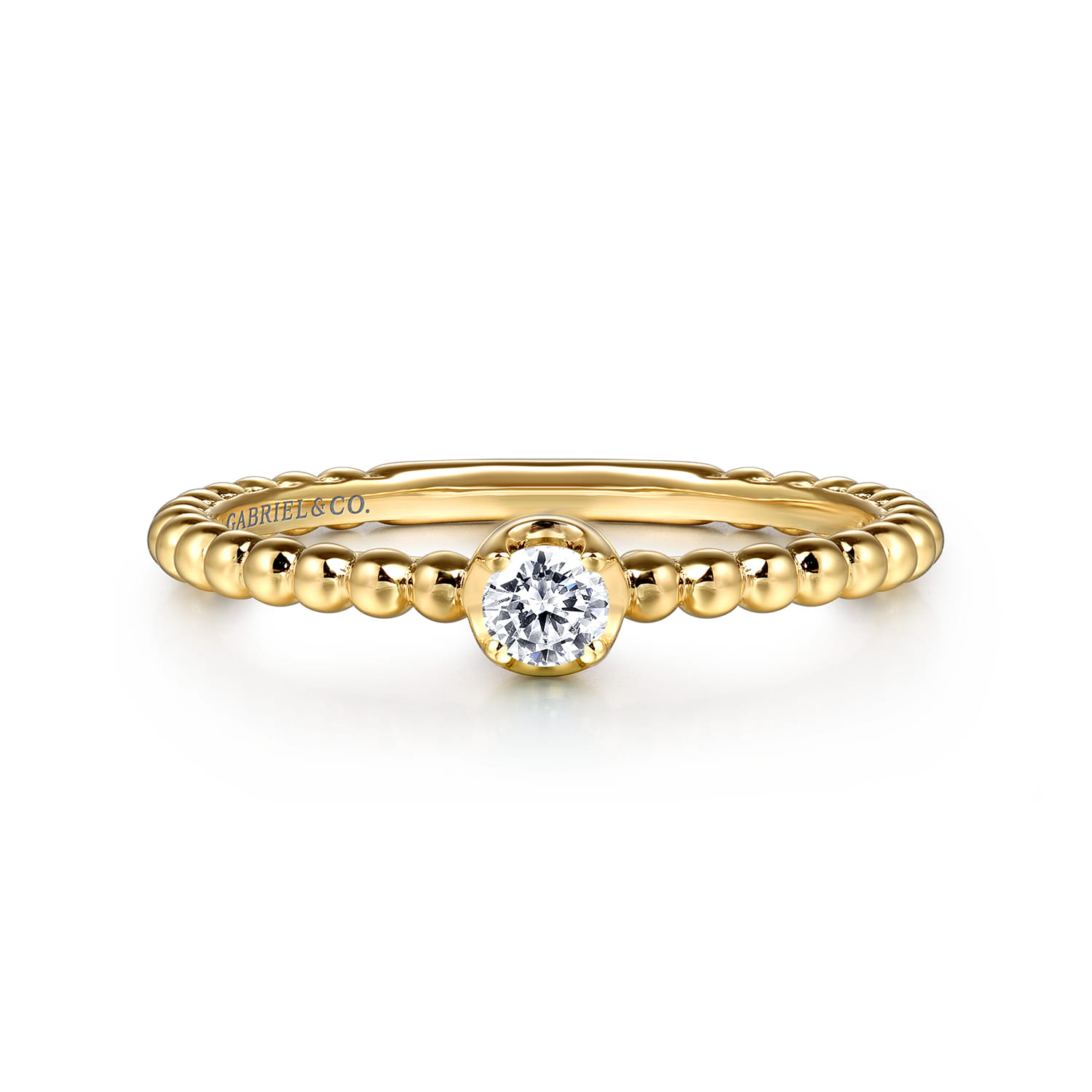 Promise Ring - 14K Yellow Gold White Sapphire Stackable Promise Ring - Shot 1