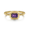Promise Ring - 14K Yellow Plain Gold Bujukan And Amethyst Stackable Promise Ring