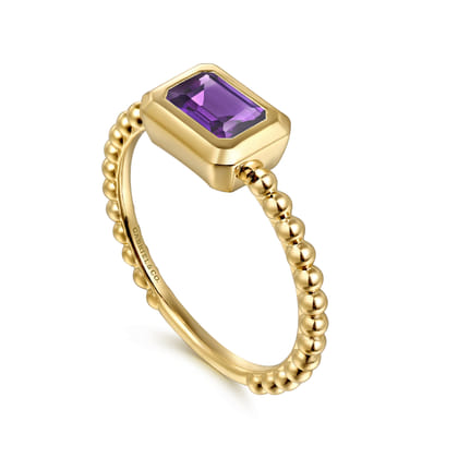 Promise Ring - 14K Yellow Plain Gold Bujukan And Amethyst Stackable Promise Ring