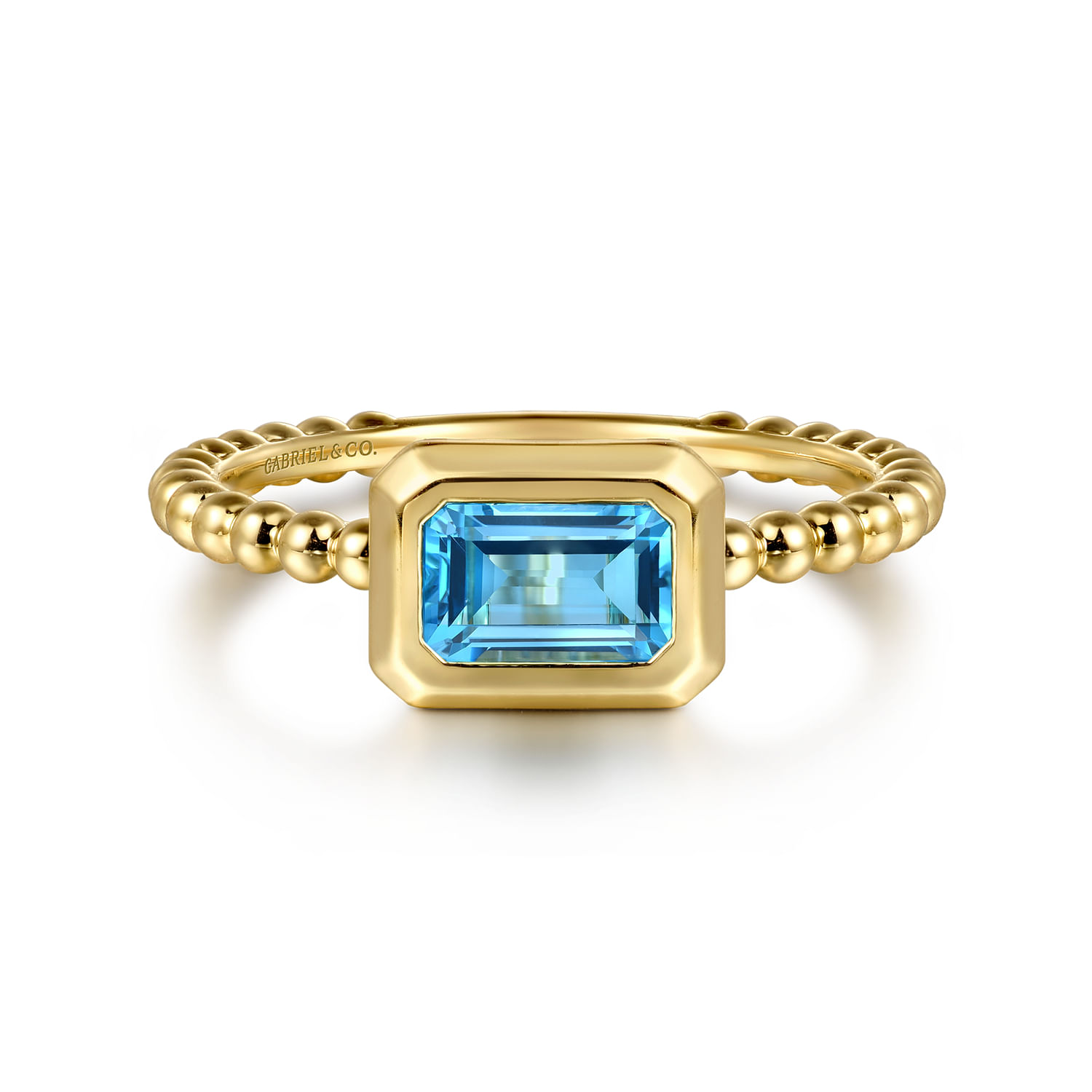 Promise Ring - 14K Yellow Plain Gold Bujukan And Blue Topaz Stackable Ring