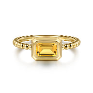 Promise Ring - 14K Yellow Plain Gold Bujukan And Citrine Stackable Promise Ring