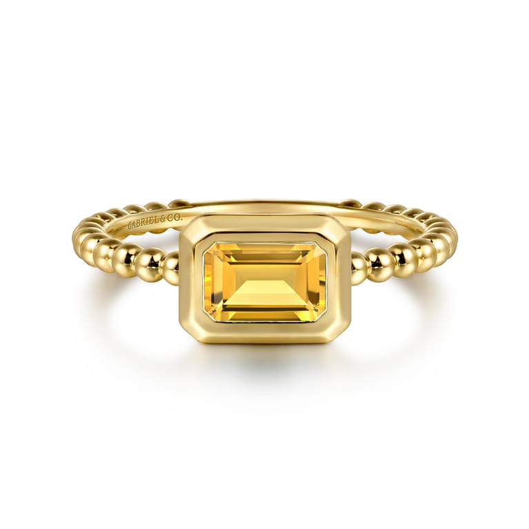 Promise Ring - 14K Yellow Plain Gold Bujukan And Citrine Stackable Promise Ring - Shot 1