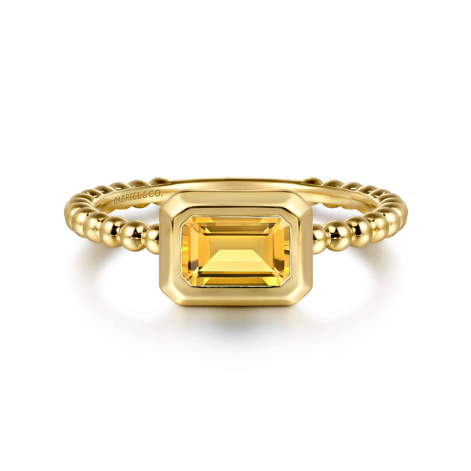 Promise Ring - 14K Yellow Plain Gold Bujukan And Citrine Stackable Ring