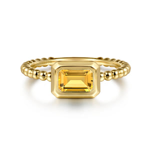 Promise Ring - 14K Yellow Plain Gold Bujukan And Citrine Stackable Ring