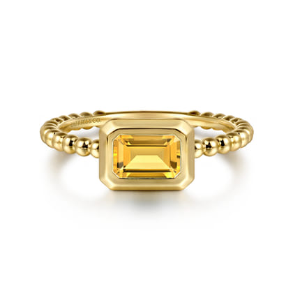 Promise Ring - 14K Yellow Plain Gold Bujukan And Citrine Stackable Ring