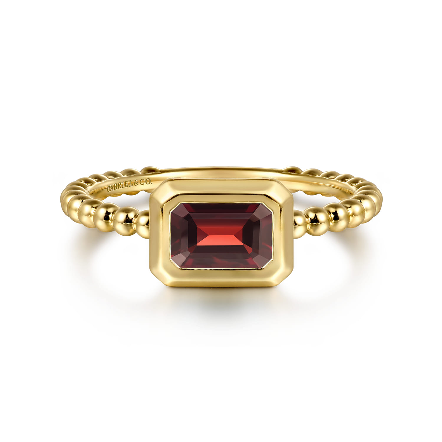 Promise Ring - 14K Yellow Plain Gold Bujukan And Garnet Stackable Promise Ring - Shot 1